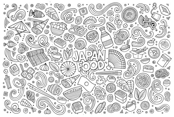 线条艺术日本食物卡通图案图片下载