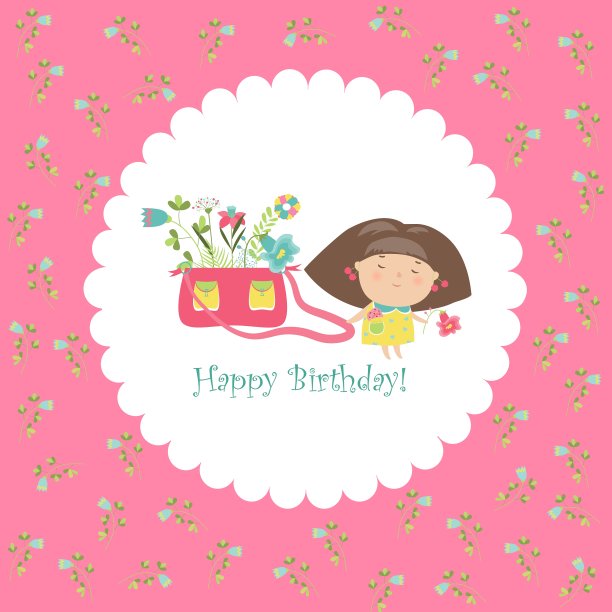 可爱的女孩拿着花包图片下载