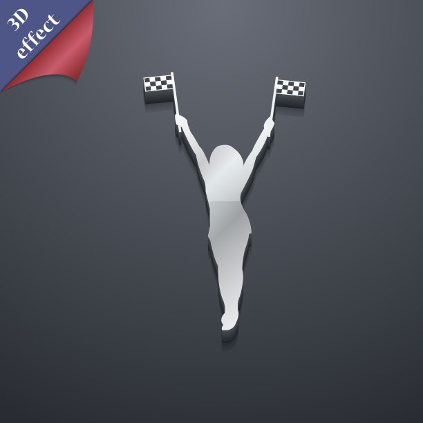 赛车引脚女孩与旗帜图标符号3D风格图片下载