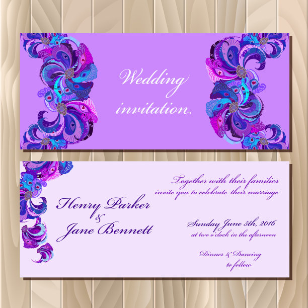 孔雀羽毛婚礼请帖图片下载