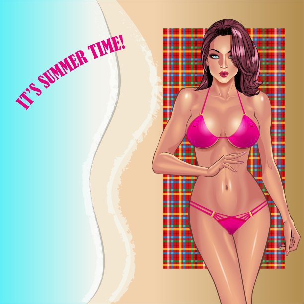 穿着紫色比基尼的年轻女子很漂亮图片下载