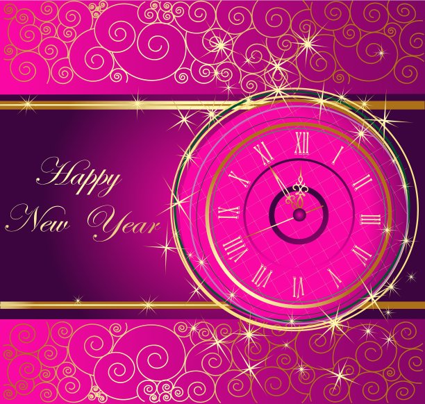 新年快乐的背景与时钟图片下载