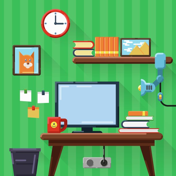 现代工作场所在房间公寓图片下载