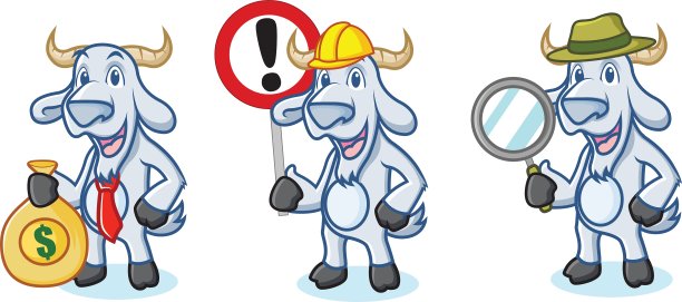 带钱的淡蓝色山羊吉祥物图片下载