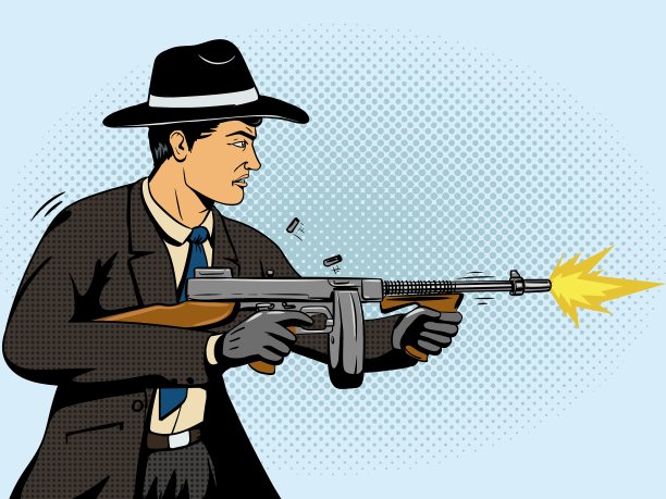 歹徒用机枪射击波普艺术图片下载