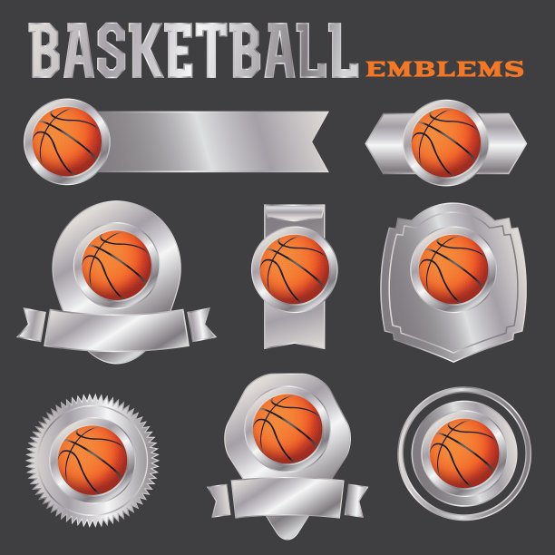 篮球金属横幅和徽章图片下载