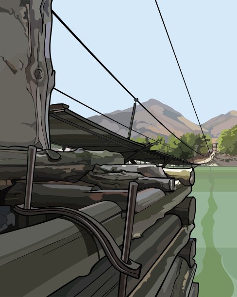 木结构铰接桥的细节图片下载