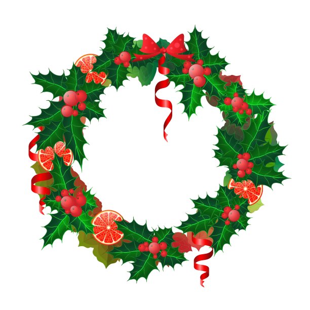 用桔子和冬青制成的圣诞花环图片下载