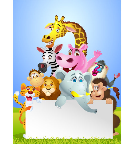 动物卡通与空白标志图片下载