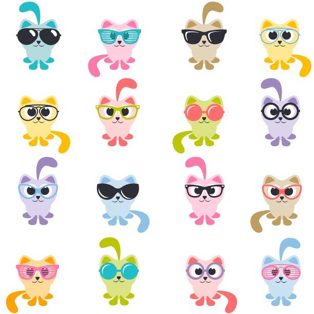 一组彩色的猫戴着太阳镜图片下载