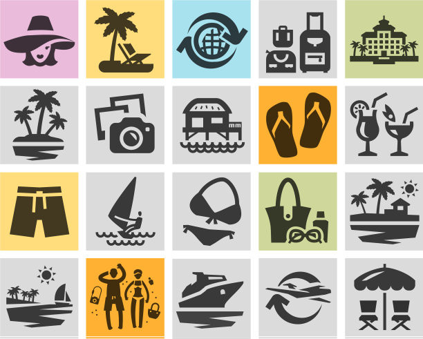 度假村设置黑色图标标志和符号图片下载