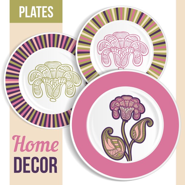 一套3个匹配的装饰盘子图片下载