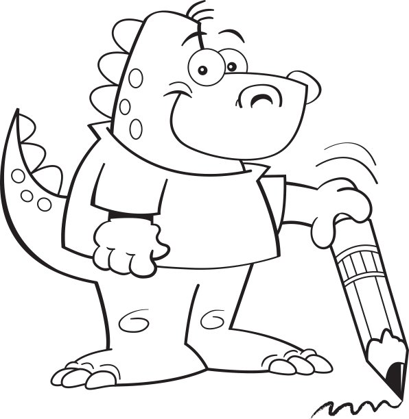 卡通恐龙拿着铅笔图片下载