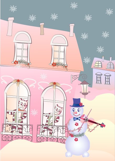 卡雪人小提琴和猫图片下载