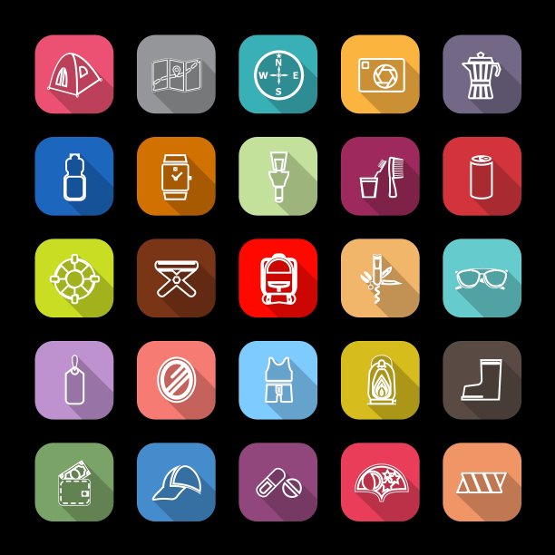 露营必要的线图标与长阴影图片下载