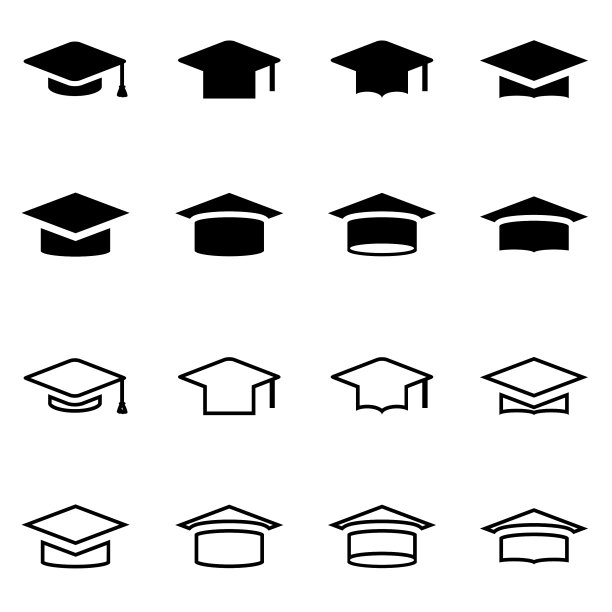 黑色学士帽图标集图片下载