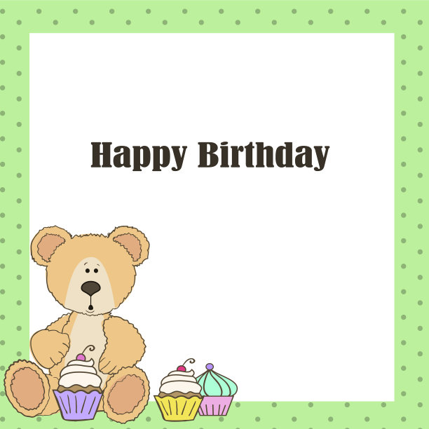 泰迪熊和杯子蛋糕生日快乐图片下载