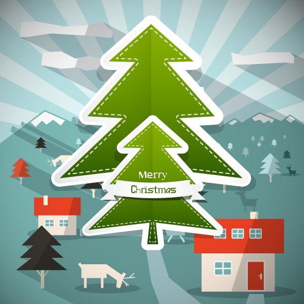 圣诞快乐卡通纸树- D图片下载