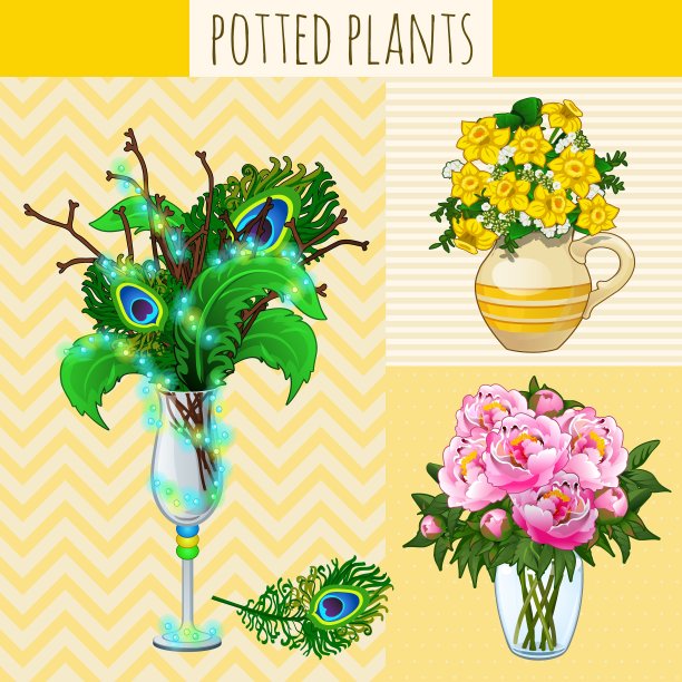 花瓶里有三种花卉图案图片下载