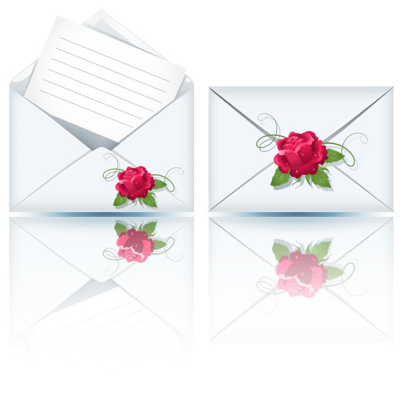 装纸和玫瑰的信封图片下载