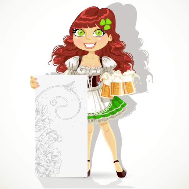 带着啤酒和空白横幅的可爱女孩图片下载