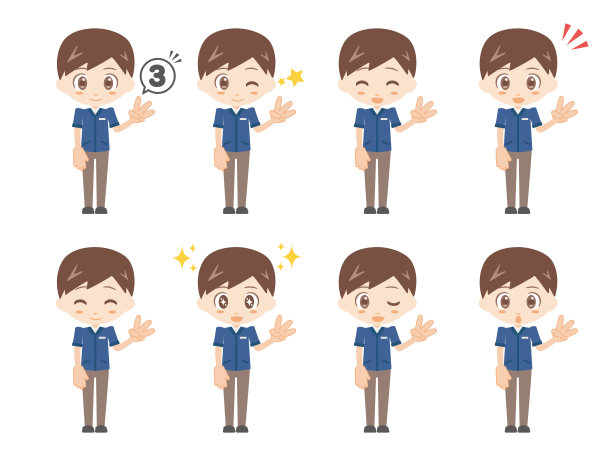 用左手做出数字三手势的男人插画图片下载