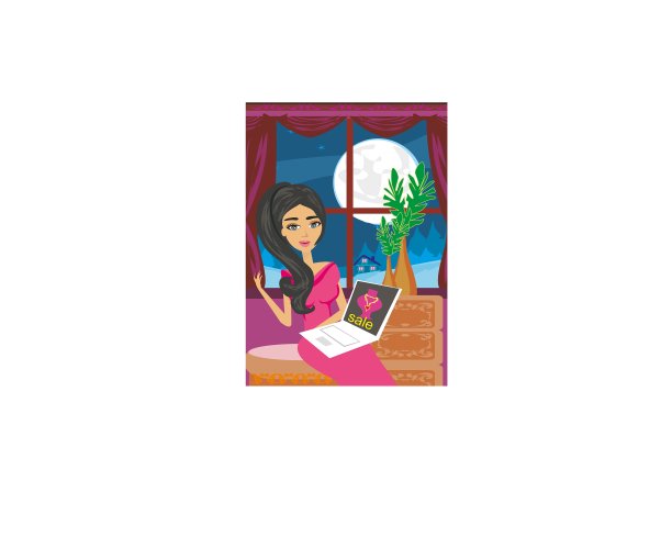 网上购物-年轻女子坐在笔记本电脑图片下载