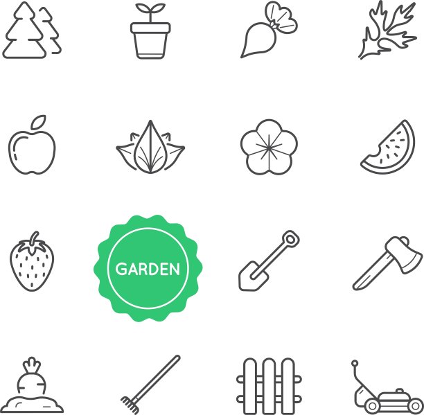一组花园元素可以用作标志或图标图片下载