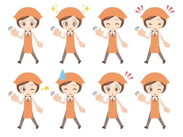 走路挥舞右手的女人插画图片下载