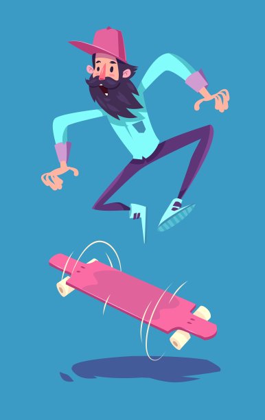 有趣的潮人在长板人物孤立图片下载