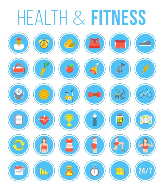 健身馆与健康生活方式平圆图片下载