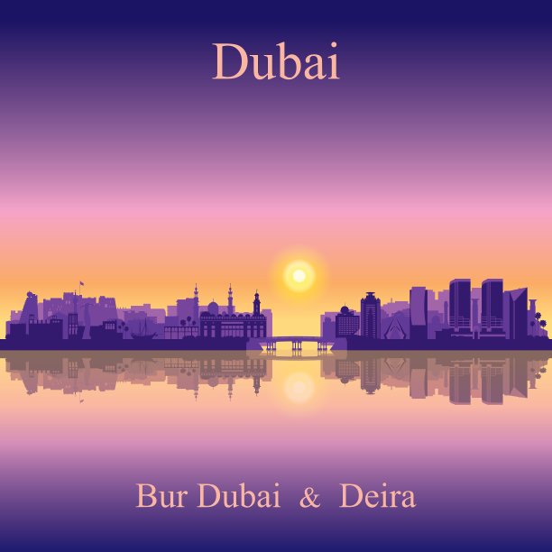 夕阳背景下的迪拜德拉和Bur Dubai图片下载