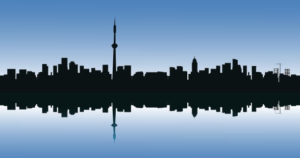 蓝色背景上的大城市轮廓图片下载