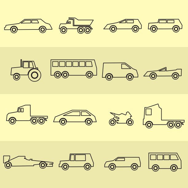 简单的汽车黑色轮廓图标集合eps10图片下载