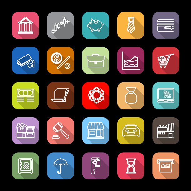 银行和金融线条图标有着长长的阴影图片下载