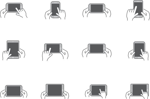 一组图标与手握智能设备图片下载