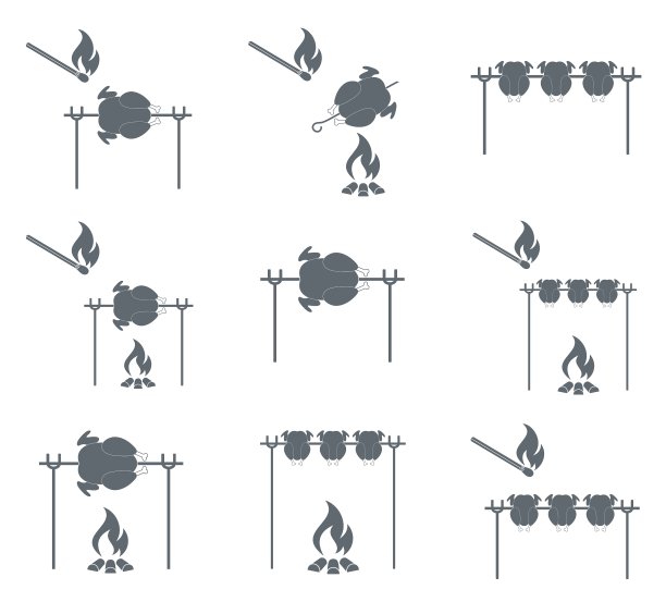 一组烤鸡图标图片下载