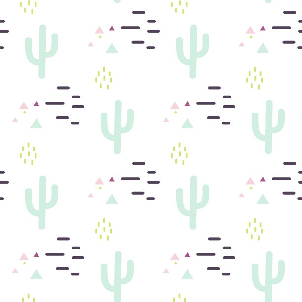 薄荷与白色仙人掌沙漠无缝图案图片下载