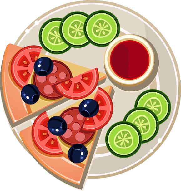 披萨切片，酱汁和黄瓜片图片下载