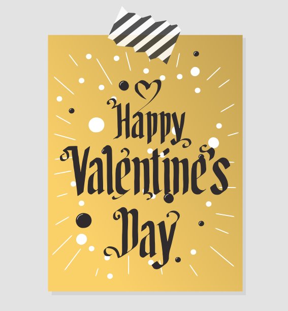 情人节快乐，金色和黑色的贺卡图片下载