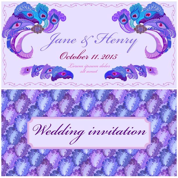 孔雀羽毛婚礼邀请古董图片下载