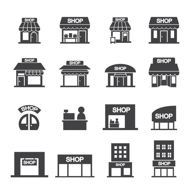 商店建筑图标集图片下载