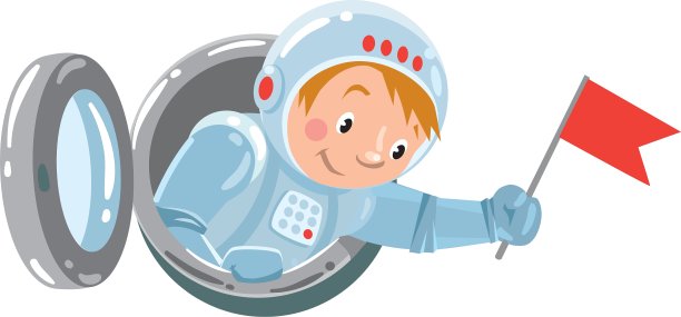 有趣的男孩宇航员或带国旗的宇航员图片下载