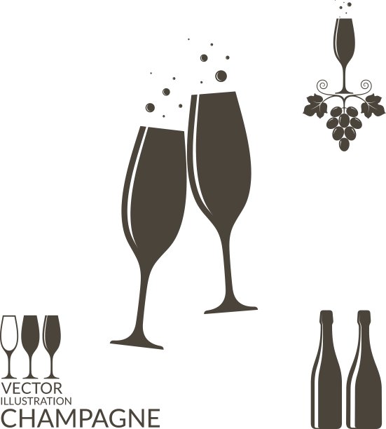 香槟隔离葡萄酒杯和酒瓶图片下载