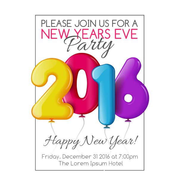 新年派对的邀请和彩色气球图片下载