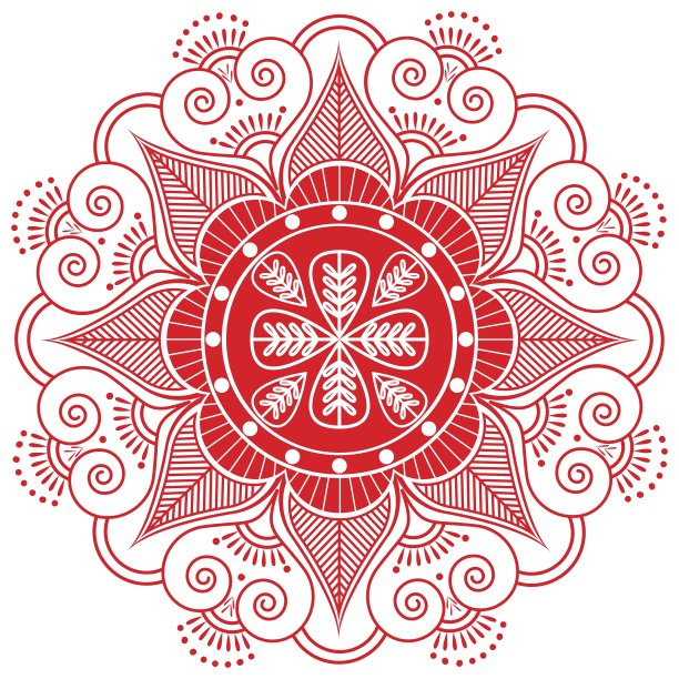 印度图案与红色的心元素围绕图片下载