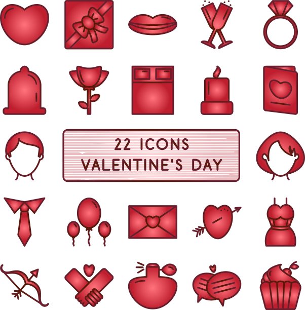 一组22图标的风格单线为快乐图片下载