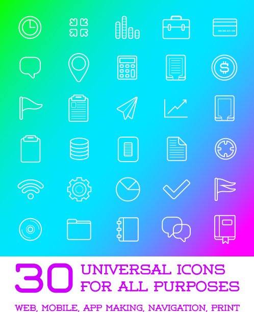 30个通用图标设置为所有用途的Web移动图片下载