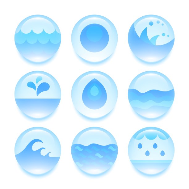 一组抽象的平面水图标图片下载