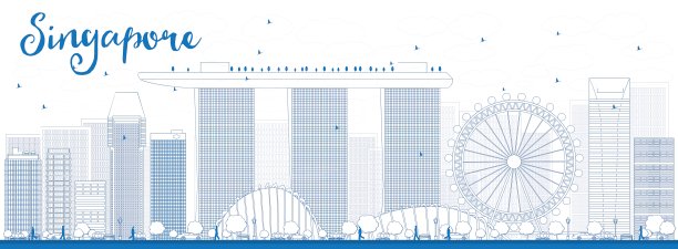 用蓝色地标勾勒出新加坡的天际线图片下载